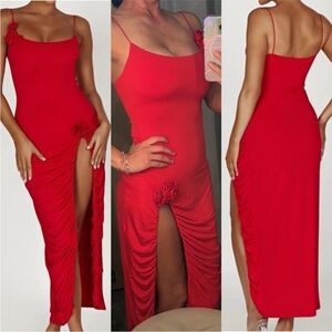 Meshki Red Maxi Dress with Floral Detail